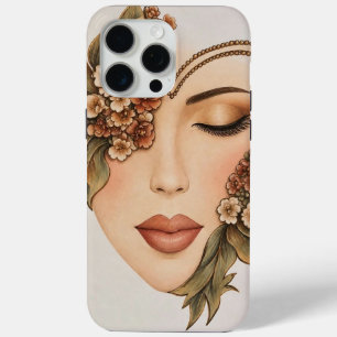 Original Earthy Floral Woman Portrait Art Print iPhone 15 Pro Max Case