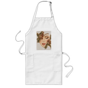 Original Earthy Floral Woman Portrait Art Print Long Apron
