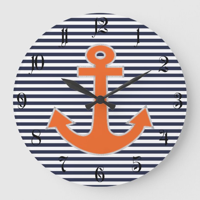 Original Embroidery Anchor Captain Nautical Large Clock (Front)