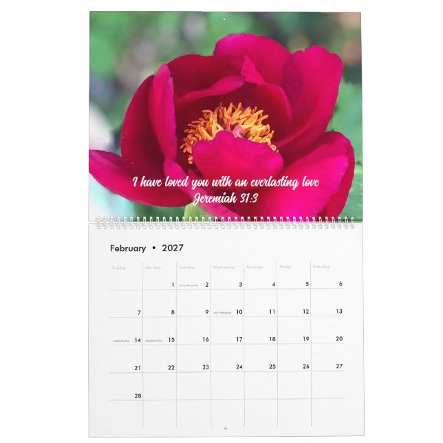 Original Floral Photo & Bible Scripture Custom Calendar (Feb 2027)