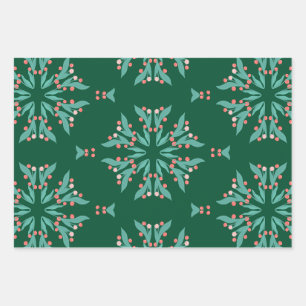 Original floral red berries snowflake ornaments wrapping paper sheet