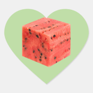 Original Fresh Sweet Red Watermelon Food Cube Heart Sticker