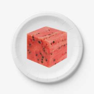 Original Fresh Sweet Red Watermelon Food Cube Paper Plate
