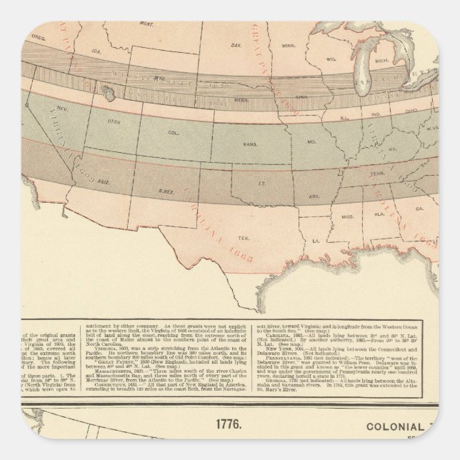 Original grants of 1776 settled area square sticker (Front)