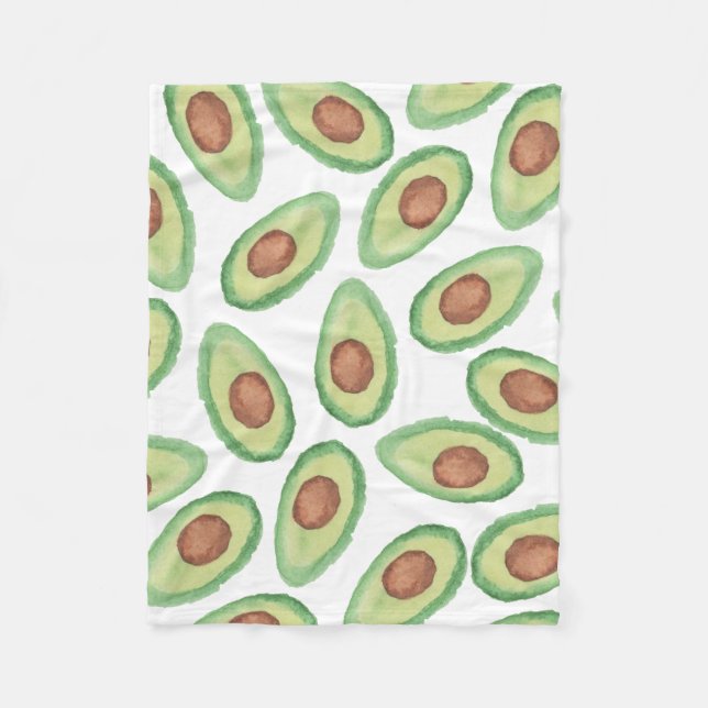 Original green brown watercolor avocado pattern fleece blanket (Front)