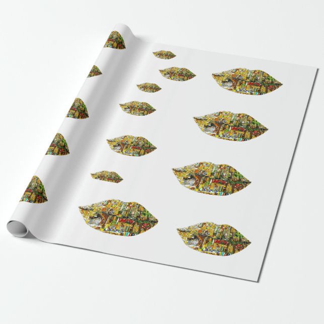 ORIGINAL Gustav Klimt The Kiss inspired Lips PAPER (Unrolled)