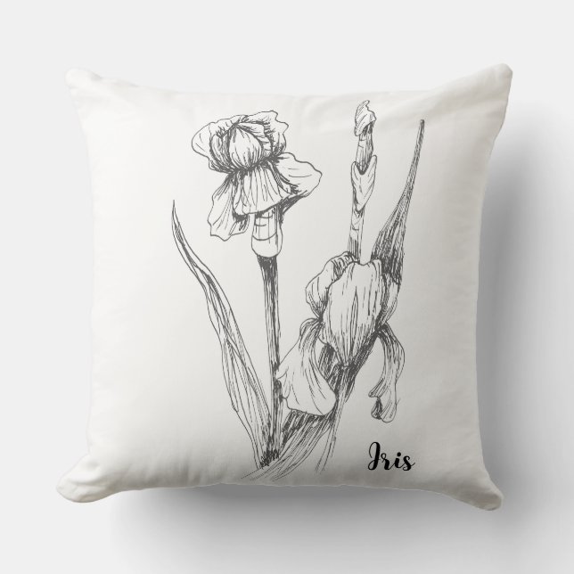 Original Hand Drawing, Iris Flower, Fine Art Cushion (Front)