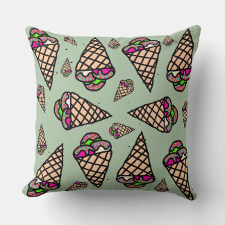 Original hand drawing Kawaii Ice cream green Cushion