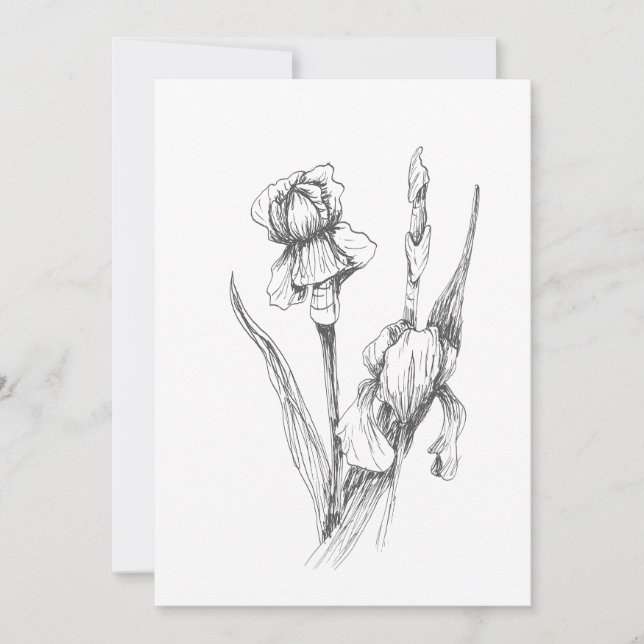 Original Hand Drawn Iris, Botanical Art Invitation (Front)