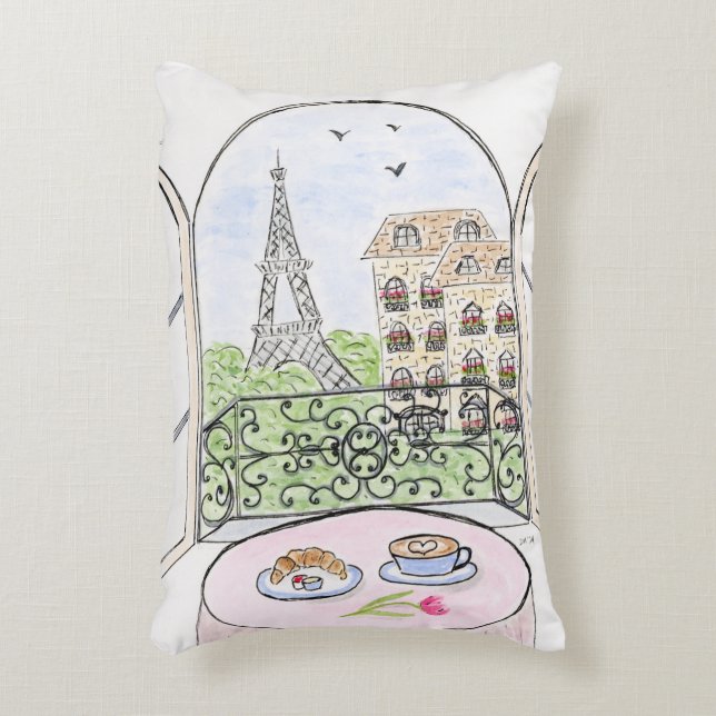 Original Hand painted Whimsical Paris Eiffel Tower Decorative Cushion (Front(Vertical))