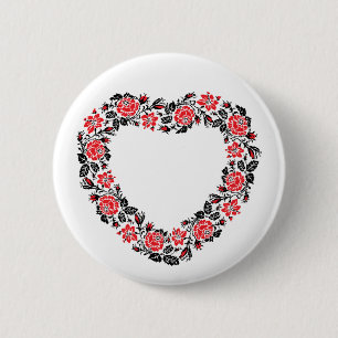 Original Heart of cross-stitch red rose flowers 6 Cm Round Badge