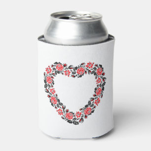 Original Heart of cross-stitch red rose flowers Can Cooler