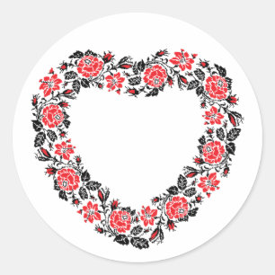 Original Heart of cross-stitch red rose flowers Classic Round Sticker