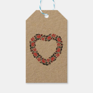 Original Heart of cross-stitch red rose flowers Gift Tags