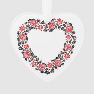 Original Heart of cross-stitch red rose flowers Ornament