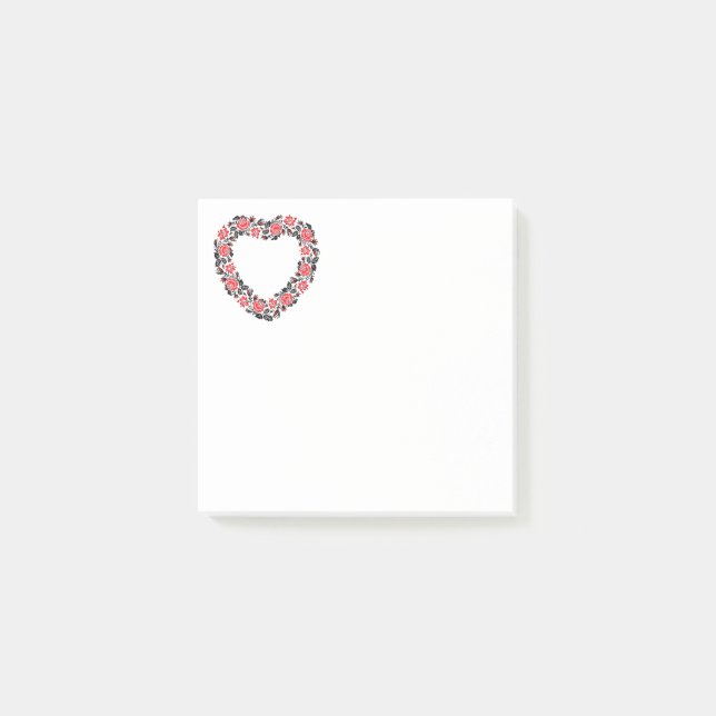 Original Heart of cross-stitch red rose flowers Post-it Notes (Front)