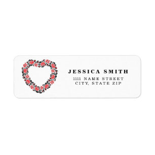 Original Heart of cross-stitch red rose flowers Return Address Label