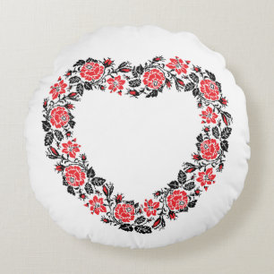 Original Heart of cross-stitch red rose flowers Round Cushion