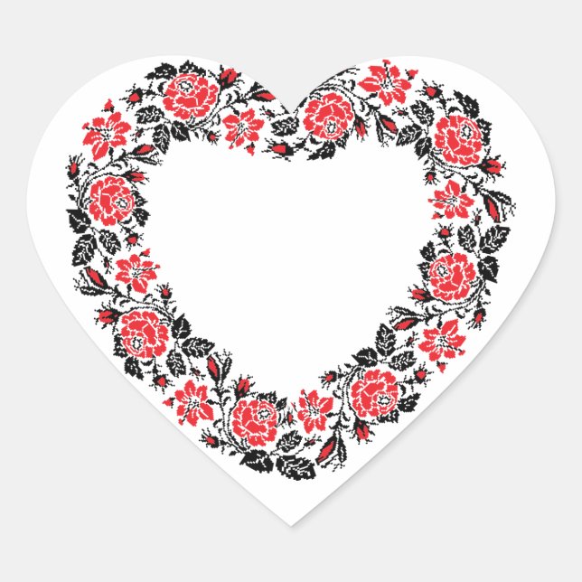 Original Heart of cross-stitch red rose flowers Sticker (Front)