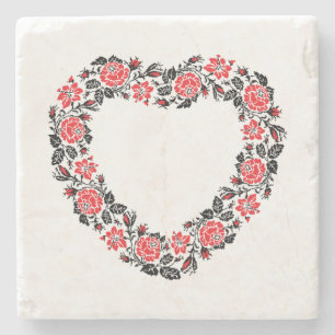 Original Heart of cross-stitch red rose flowers Stone Coaster