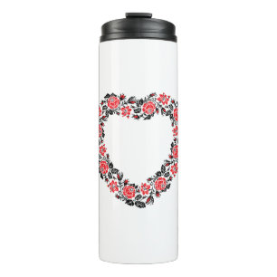 Original Heart of cross-stitch red rose flowers Thermal Tumbler