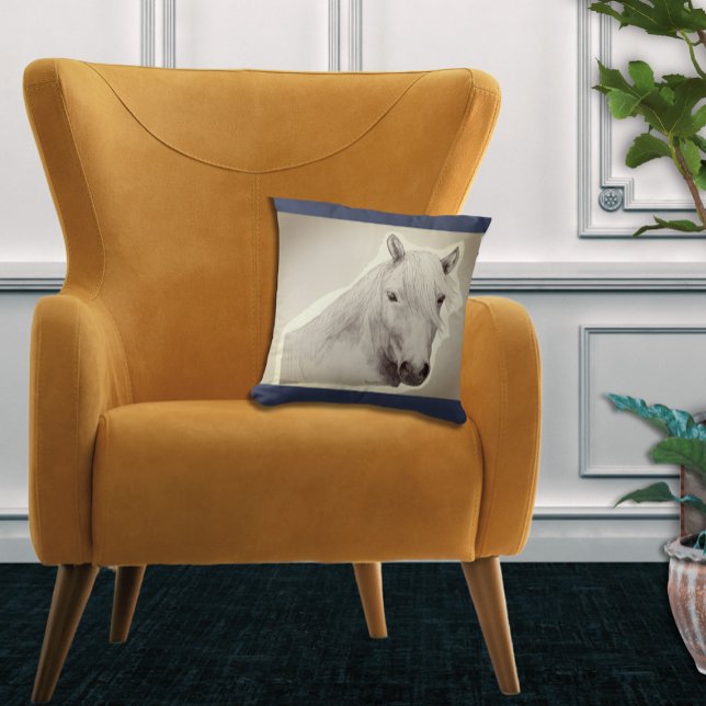 Original Horse Spirit Animal Black White Drawing Cushion (Creator Uploaded)