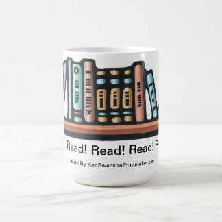 Original Linocut of Shelf of Books By Ken Swanson Coffee Mug