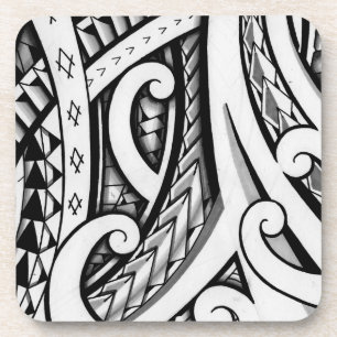 Original Maori tribal tattoo design with shading Coaster