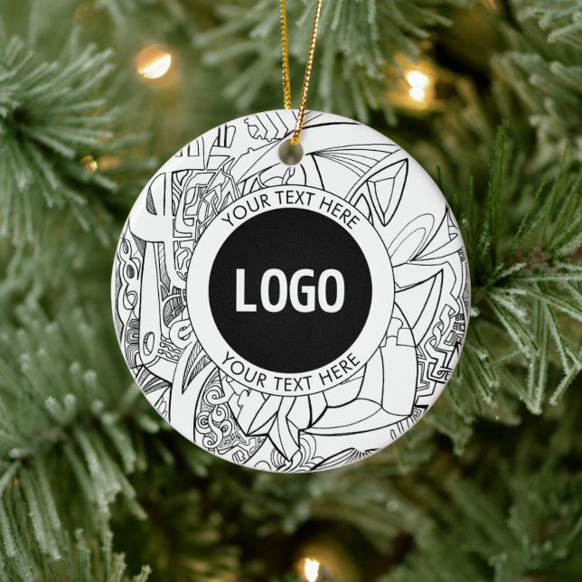 Original Modern Line Artwork & Your Logo Ceramic Ornament (Tree)