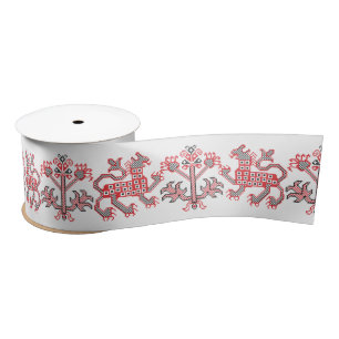 Original National Red cross-stitch lion ornament Satin Ribbon