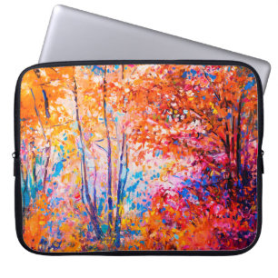 Original oil painting showing beautiful autumn lan laptop sleeve