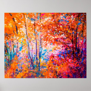 Original oil painting showing beautiful autumn lan poster