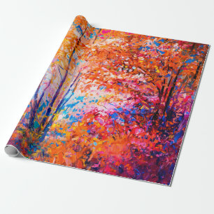Original oil painting showing beautiful autumn lan wrapping paper