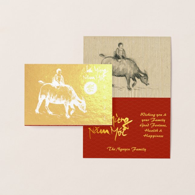 Original Ox Child painting Lunar 2021 Luxury GC2 Foil Card (Display)