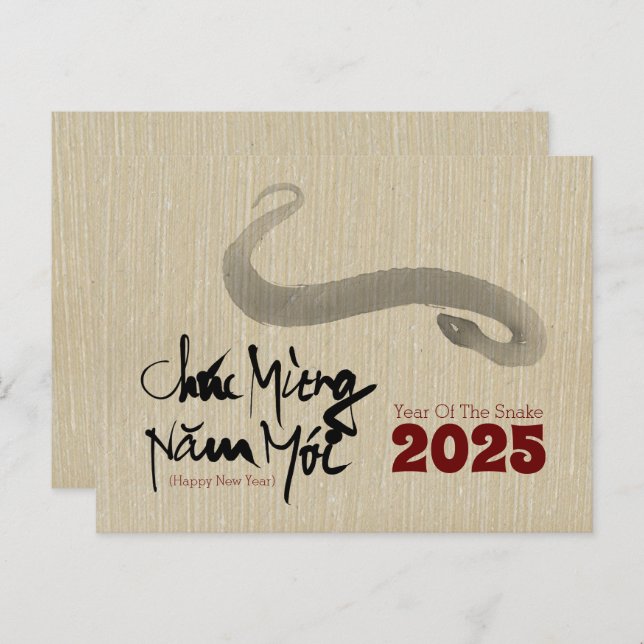 Original Painting 2 Snake Vietnamese New Year 2025 Postcard (Front/Back)