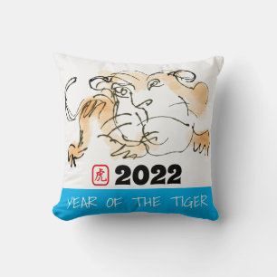 Original Painting 4 Chinese Tiger Year Birthday Sq Cushion