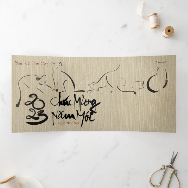 Original Painting Cat Vietnamese New Year 2023 3FC Tri-Fold Holiday Card (Inside)