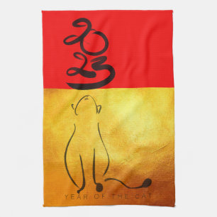 Original painting Cat Vietnamese New Year 2023 KT1 Tea Towel