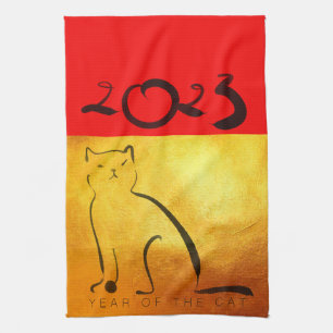 Original painting Cat Vietnamese New Year 2023 KT2 Tea Towel