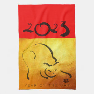 Original painting Cat Vietnamese New Year 2023 KT3 Tea Towel