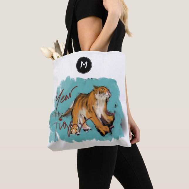 Original Painting Chinese Tiger Year Name Birthday Tote Bag (Close Up)