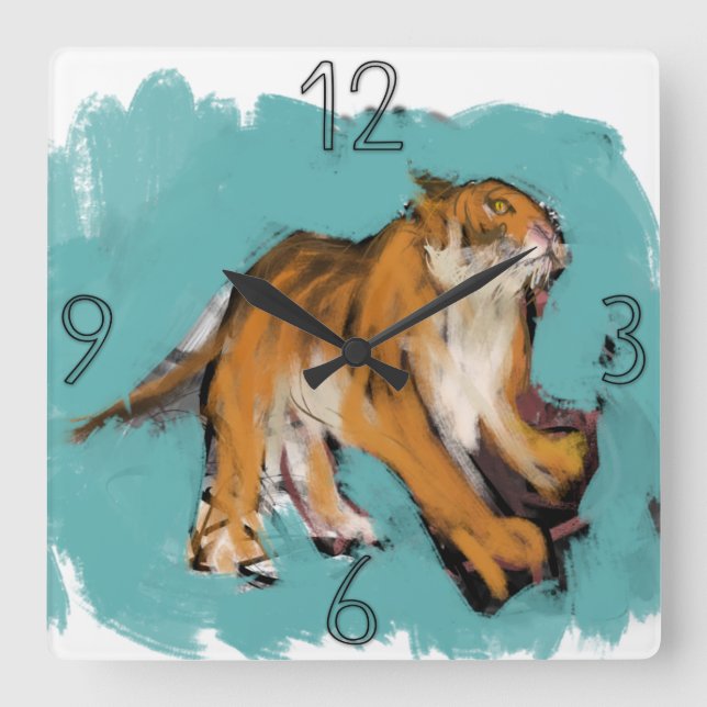 Original Painting Tiger Year Birthday SqWC3 Square Wall Clock (Front)