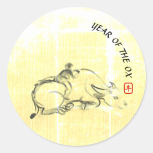 Original painting Water Buffalo Child Ox Year RS Classic Round Sticker