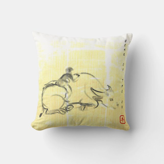 Original painting Water Buffalo Child Ox Year SqP Cushion (Front)