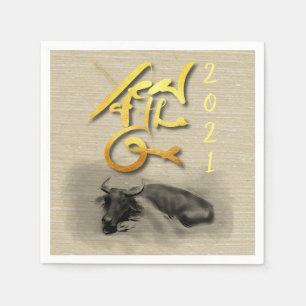 Original Painting Water Buffalo Ox New Year PN Napkin