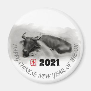 Original Painting Water Buffalo Ox New Year RRM Magnet