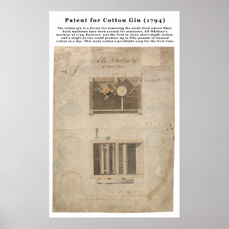 ORIGINAL Patent for the Cotton Gin (1794) Poster