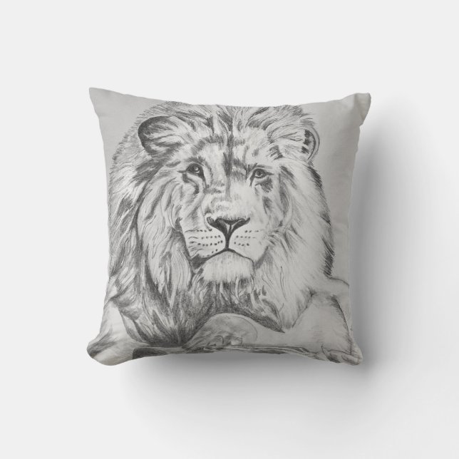 Original Pencil sketch Drawing of a Lion Cushion (Front)