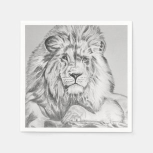 Original Pencil sketch Drawing of a Lion  Napkin