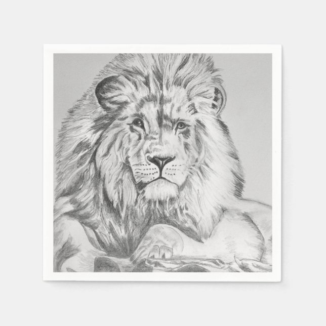 Original Pencil sketch Drawing of a Lion  Napkin (Front)